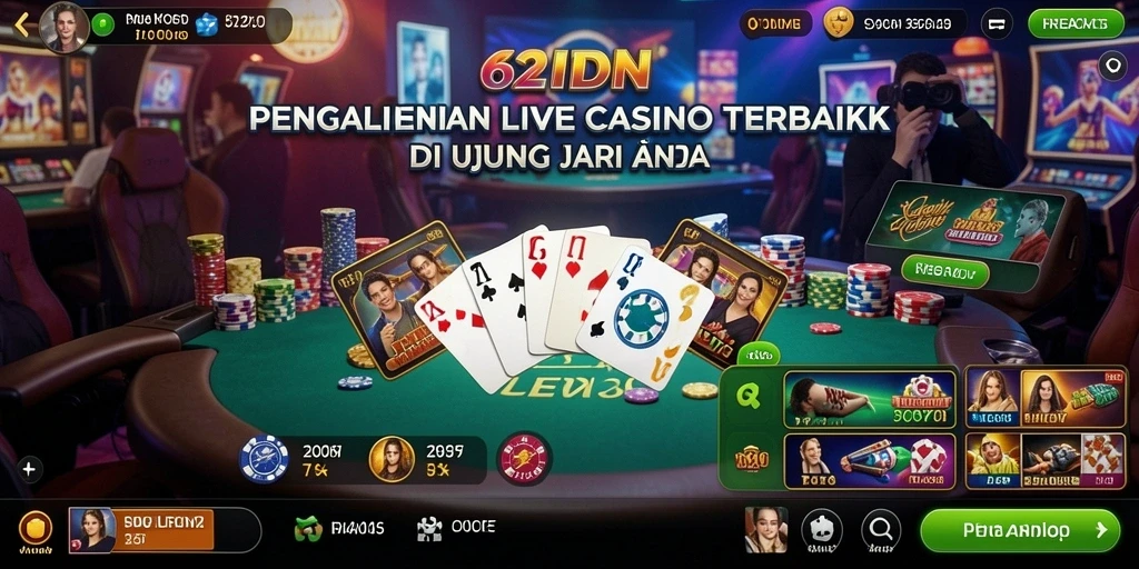 Tampilan gameplay Live Casino di 62IDN dengan dealer dan pemain nyata.