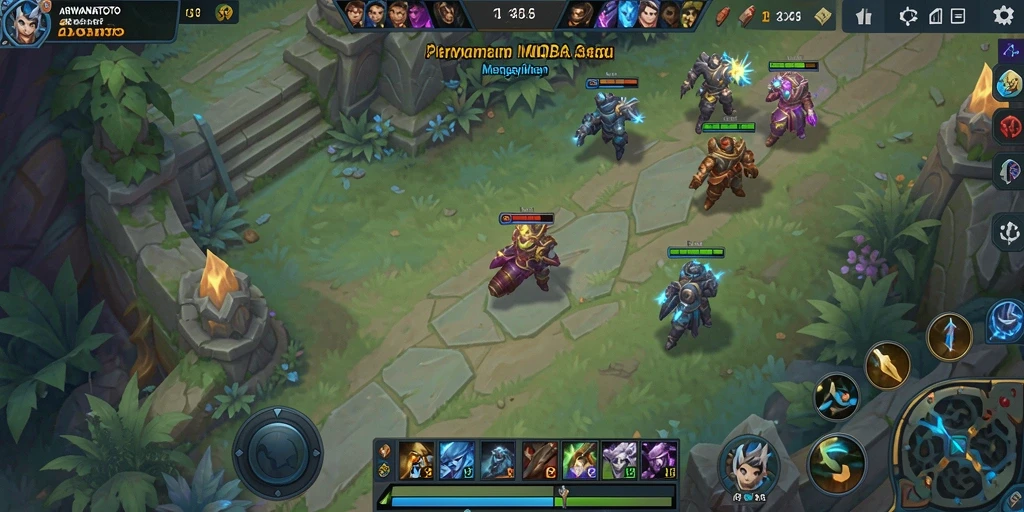 Screenshot ARWANATOTO yang menampilkan aksi seru di medan perang MOBA.