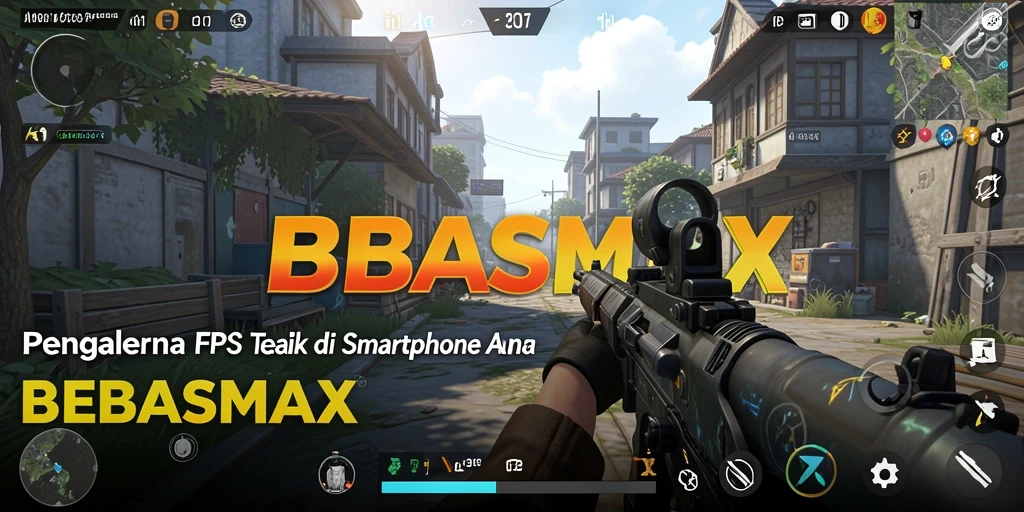 Screenshot utama gameplay BEBASMAX menampilkan aksi tembak-menembak mendebarkan.