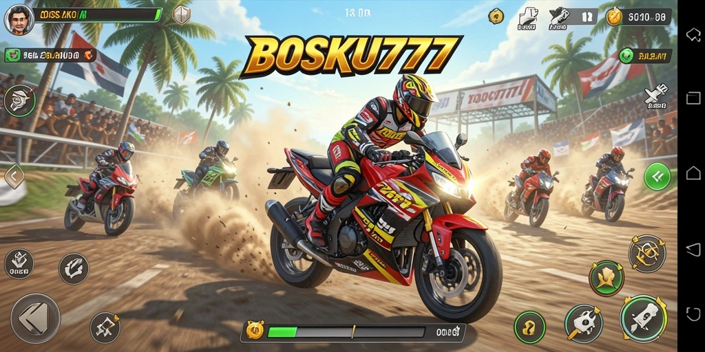 Screenshot dari gameplay seru balapan motor di BOSKU777.