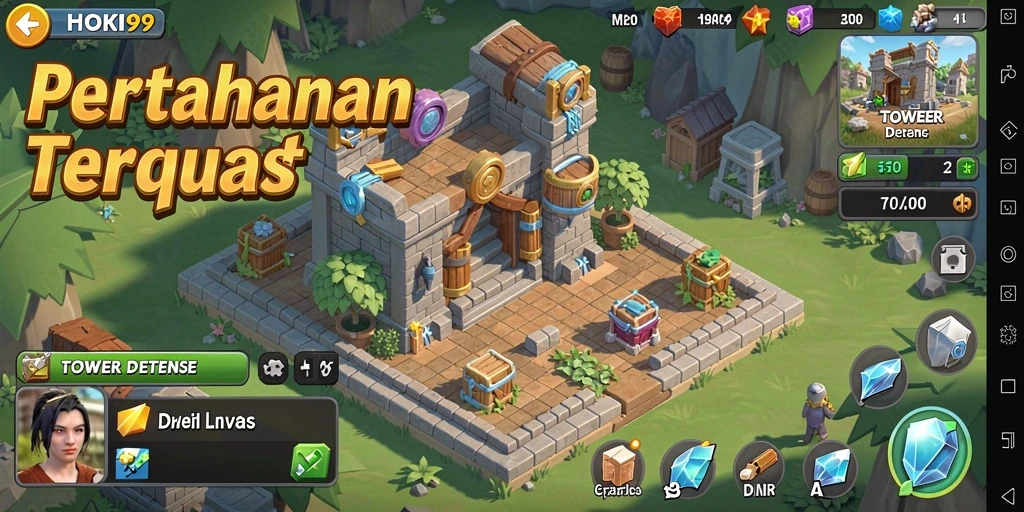 Tampilan gameplay menegangkan dalam HOKI99 saat membangun menara pertahanan.