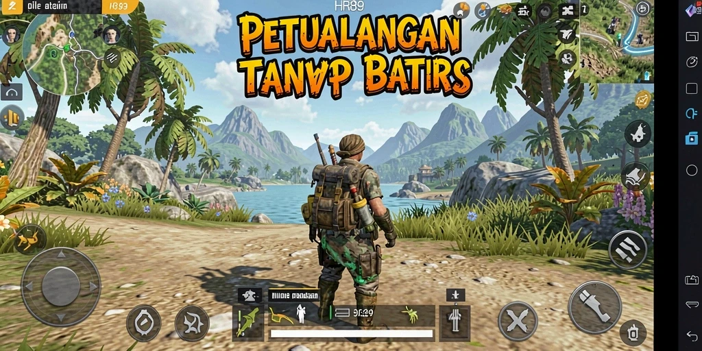 Screenshot HR89 menampilkan aksi eksplorasi di dunia terbuka yang luas.