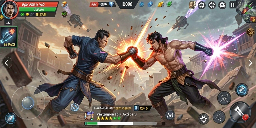 Tampilan aksi seru dalam game Fighting ID098 dengan berbagai karakter unik.