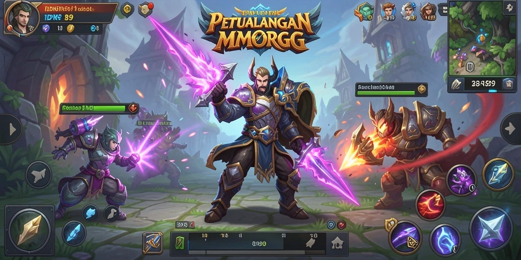 Screenshot <strong>IDN89</strong> menampilkan karakter dalam pertempuran epik di dunia fantasi.