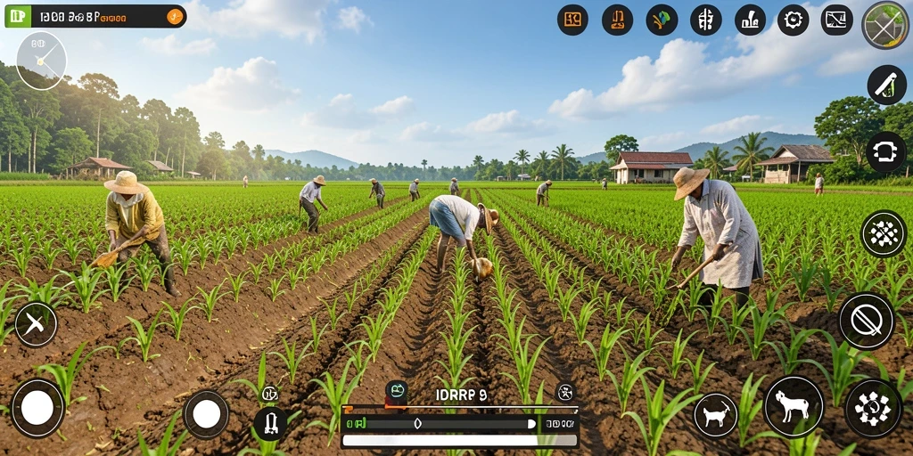 Screenshot menampilkan cuplikan gameplay seru di IDRRP yang menggambarkan pertanian.