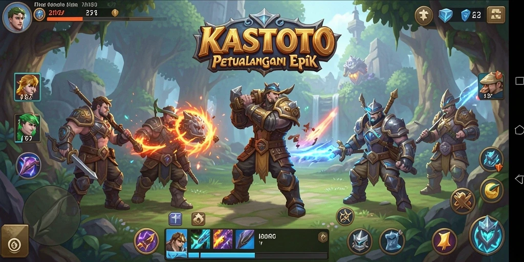 Screenshot KASTOTO menampilkan pertempuran epik dalam dunia RPG.