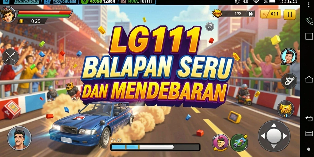 Screenshot balapan seru dalam LG111 dengan mobil cepat dan lintasan menantang.