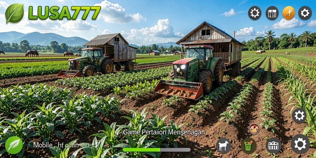 Tangkapan layar gameplay LUSA777 dalam suasana pertanian yang ceria.