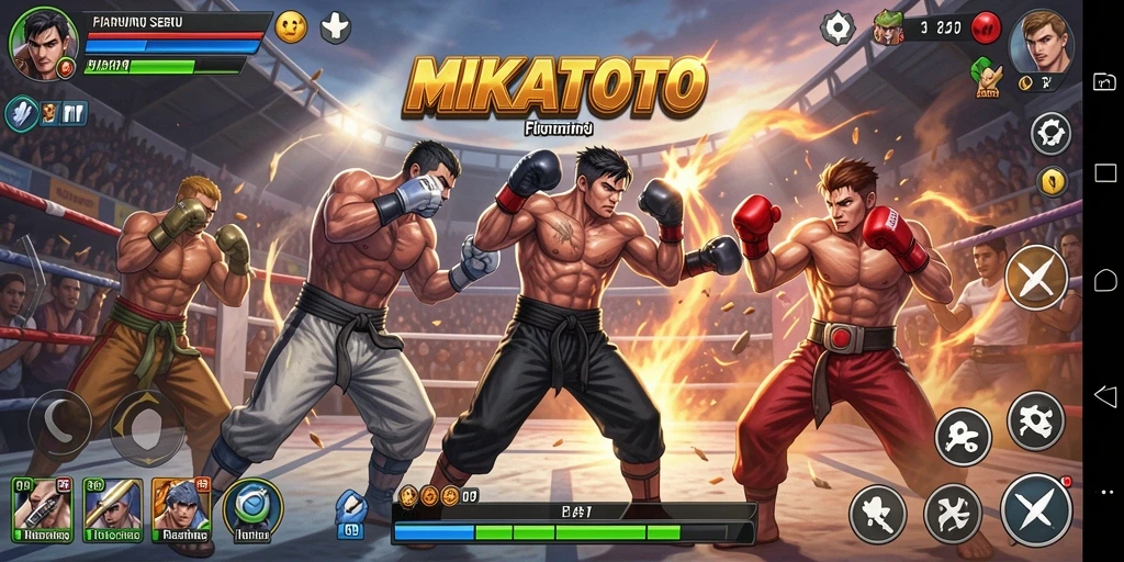Tampilan seru pertarungan di MIKATOTO dengan karakter unik.