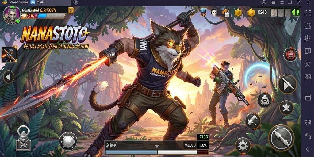 Gameplay seru NANASTOTO dengan aksi mendebarkan dan karakter unik.