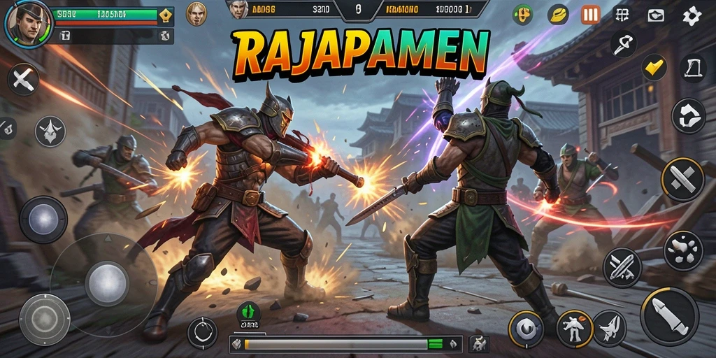 Tampilan gameplay RAJAPAMEN yang penuh aksi dan dinamis.