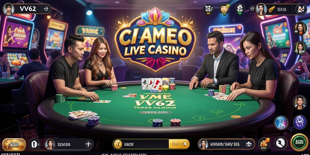 Tampilan gameplay Live Casino yang mendebarkan di VV62.